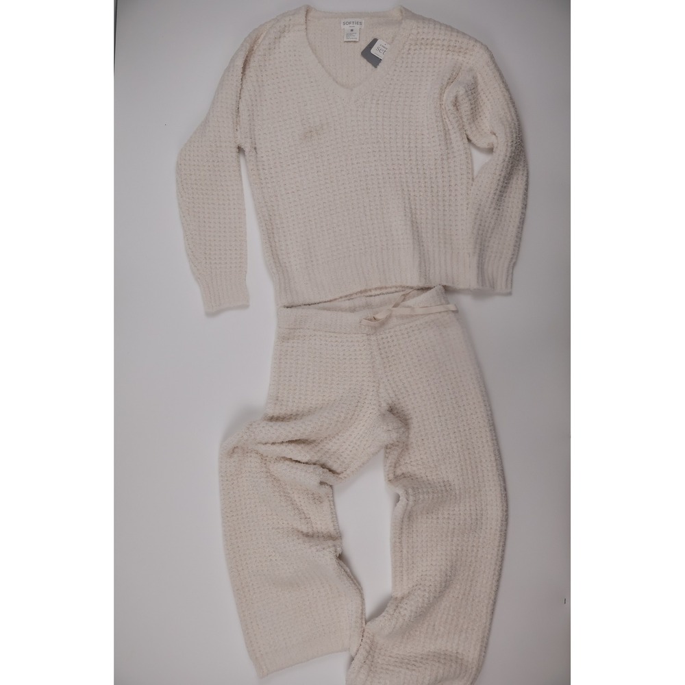 Softies Lounge Set Waffle Marshmallow V-Neck Pant S Almond Loungewear